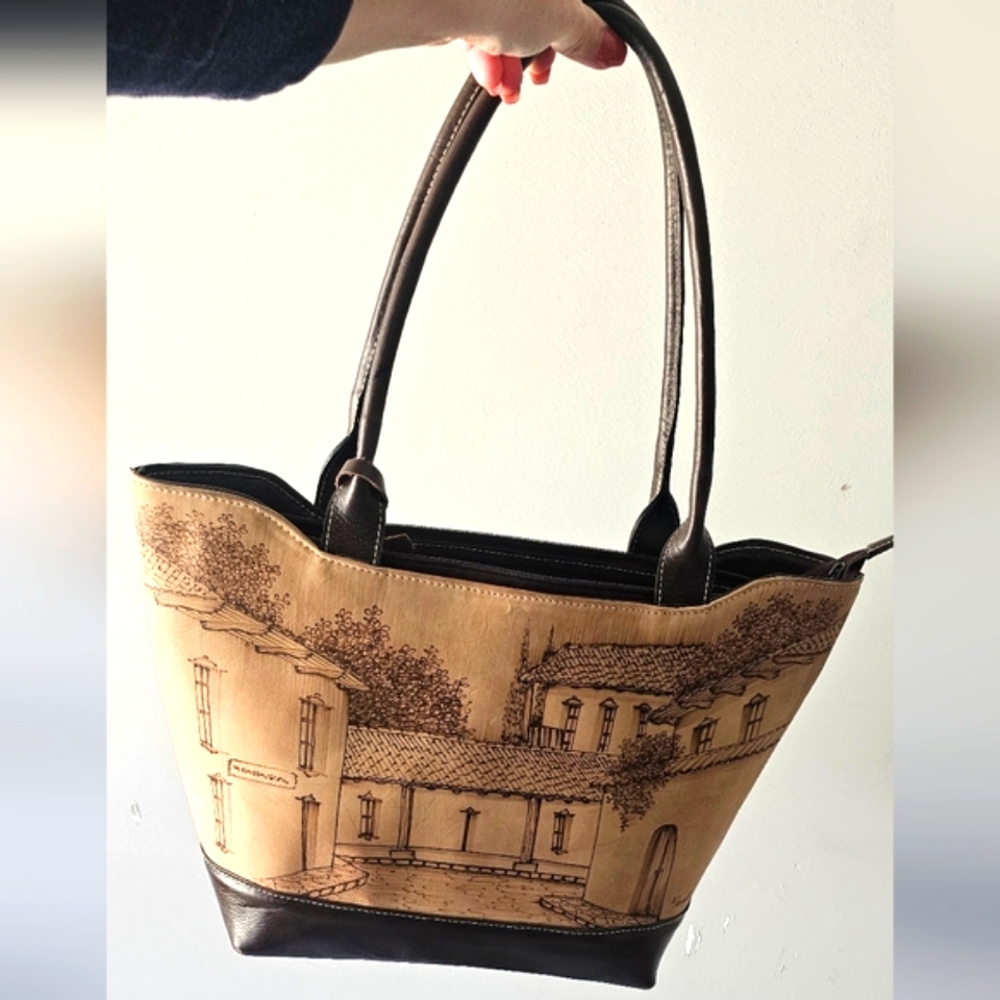 Brown Genuine Leather Shoulderbag With Beautiful  Handmade Stamp